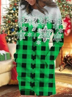 Women's Christmas Casual Dress Sweatshirt Dress Mini Dress Warm Fashion OutdoorHoliday Crew Neck Pocket Print Geometric Loose Fit Wine Blue Green S M L XL XXL -Tesla Style wntojk1695644513359