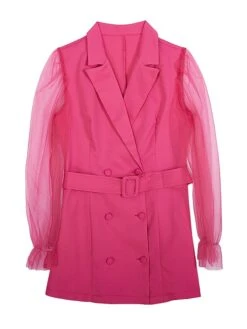 Women's Work Dress Blazer Dress Sheath Dress Fashion Office Daily Workfashion Mesh Sleeve Mini Dress Mesh Button Shirt Collar Long Sleeve Plain Regular Fit Black Dark Green Green Fall Winter S M L -Tesla Style wotwif1697711830244