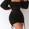 Women's Party Dress Homecoming Dress Cocktail Dress Mini Dress Black Long Sleeve Pure Color Ruched Fall Winter Autumn Square Neck Fashion Wedding Guest Birthday Vacation Slim 2023 S M L -Tesla Style wowhnt1693211088543
