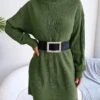 Women's Sweater Dress Winter Dress Jumper Dress Mini Dress Ruched Daily Date Going Out Active Fashion Turtleneck Long Sleeve 2023 Loose Fit White Khaki Army Green Color S M L Size -Tesla Style woxrja1692863441101