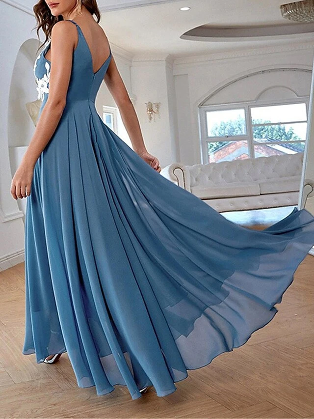 Women's Long Dress Maxi Dress Party Dress A Line Dress Slip Dress Floral Fashion Modern Party Date Lace Backless Sleeveless Strap Dress Regular Fit Blue Spring Summer S M L XL 4 Women's Long Dress Maxi Dress Party Dress A Line Dress Slip Dress Floral Fashion Modern Party Date Lace Backless Sleeveless Strap Dress Regular Fit Blue Spring Summer S M L XL - Image 2