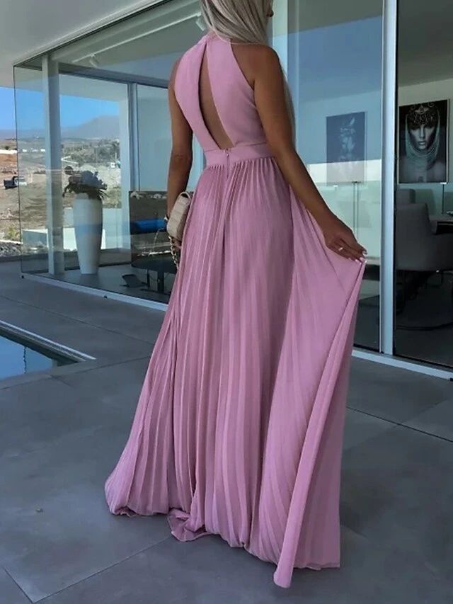 Women's Long Dress Maxi Dress Party Dress Casual Dress Summer Dress Pure Color Streetwear Casual Outdoor Holiday Going Out Ruched Pleated Sleeveless Halter Neck Dress Slim Pink Blue Summer Spring S M 8 Women's Long Dress Maxi Dress Party Dress Casual Dress Summer Dress Pure Color Streetwear Casual Outdoor Holiday Going Out Ruched Pleated Sleeveless Halter Neck Dress Slim Pink Blue Summer Spring S M - Image 6