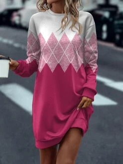 Women's Sweatshirt Dress Casual Dress Mini Dress Warm Fashion Outdoor Vacation Going Out Crew Neck Print Geometric Regular Fit Black Yellow Pink S M L XL XXL -Tesla Style wrchic1696858910373