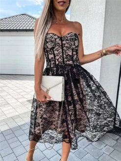Women's Party Dress Lace Dress Homecoming Dress Mini Dress Black White Sleeveless Pure Color Backless Summer Spring Strapless Stylish Vacation Spring Dress 2023 S M L XL -Tesla Style wrdsil1655262365935