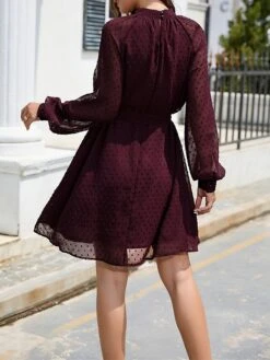 Women's Work Dress Chiffon Dress Black Dress Fashion Mini Dress Lace Up Ruched Crew Neck Long Sleeve Plain Loose Fit Black White Wine Fall Winter S M L XL XXL -Tesla Style wrligw1693373933258
