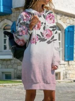 Women's Casual Dress Hoodie Dress Winter Dress Floral Plaid Print Hooded Mini Dress Fashion Streetwear Outdoor Daily Long Sleeve Loose Fit Black Yellow Pink Fall Winter S M L XL XXL -Tesla Style wsenqa1692958585515