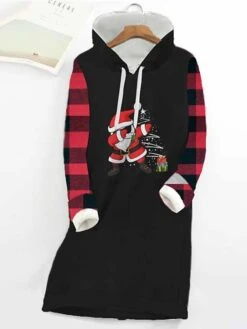 Women's Christmas Hoodie Dress Shift Dress Mini Dress Black Blue Wine Long Sleeve Santa Claus Print Fall Spring Hooded Fashion Christmas Daily Date Loose Fit 2022 S M L XL XXL 3XL -Tesla Style wthgqr1667562298328