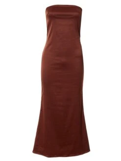 Women‘s Prom Party Dress Wedding Guest Stain Maxi Long Dress Pink Yellow Brown Sleeveless Pure Color Backless Spring Summer Strapless Sexy Mature Party Slim 2023 S M L -Tesla Style wthjhq1657621991629