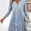 Women's Work Dress Casual Dress Fashion Winter Dress Daily Mini Dress Button Print V Neck Long Sleeve Floral Ombre Regular Fit Blue Green Light Blue Fall Winter S M L XL XXL -Tesla Style wtwqel1694670732979
