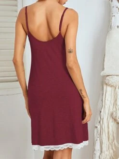 Women's Casual Dress Strap Dress Mini Dress Cute Daily Lace Backless Solid Color Strap Home Lounge Black Wine 2023 Summer Spring S M L XL -Tesla Style wtxwgr1692857689573