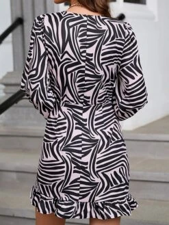 Women's Work Dress Semi Formal Dress Wrap Dress Fashion Mini Dress Lace Up Ruffle Crew Neck Long Sleeve Floral Regular Fit Black Pink Fuchsia Fall S M L XL XXL -Tesla Style wufamc1693300613426