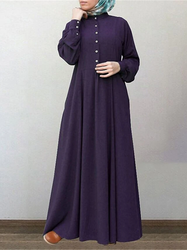 Women's Work Dress Swing Dress Semi Formal Dress Fashion Long Dress Maxi Dress Ruched Button Crew Neck Long Sleeve Plain Loose Fit Wine Blue Green Fall Winter S M L XL XXL 5 Women's Work Dress Swing Dress Semi Formal Dress Fashion Long Dress Maxi Dress Ruched Button Crew Neck Long Sleeve Plain Loose Fit Wine Blue Green Fall Winter S M L XL XXL - Image 3