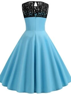 Women's Lace Dress Vintage Dress Swing Dress Black Dress Light Blue Wine Red Black Sleeveless Print Lace Up Summer Spring Fall Crew Neck Vintage -Tesla Style wuukqr1623392156793