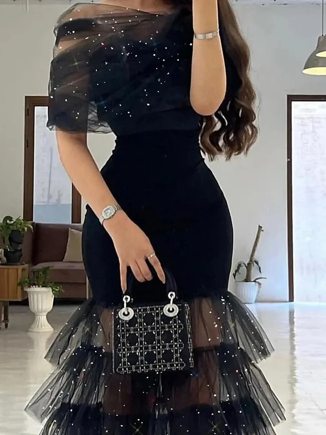 Women‘s Cocktail Dress Wedding Guest Dress Black Dress Bodycon Long Dress Maxi Dress Short Sleeve Pure Color Sequins Summer Spring Fall Off Shoulder Party Wedding Guest Vacation Fall Dress 5 Women‘s Cocktail Dress Wedding Guest Dress Black Dress Bodycon Long Dress Maxi Dress Short Sleeve Pure Color Sequins Summer Spring Fall Off Shoulder Party Wedding Guest Vacation Fall Dress - Image 3