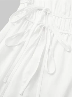 Women's Work Dress Satin Dress White Dress Fashion Midi Dress Drawstring Split V Neck Long Sleeve Plain Loose Fit White Fall Winter S M L XL XXL -Tesla Style wvrcyf1693363850102