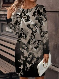 Women's Casual Dress Sweatshirt Dress Mini Dress Active Fashion Outdoor Holiday Vacation Crew Neck Print Print Loose Fit Red Purple Gray S M L XL XXL -Tesla Style wvzhnr1696941492668