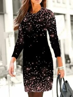 Women's Casual Dress Sweatshirt Dress Print Dress Floral Ombre Print Crew Neck Mini Dress Fashion Streetwear Outdoor Daily Long Sleeve Loose Fit Pink Purple Gold Spring Fall S M L XL XXL -Tesla Style wwaaaw1692772750525