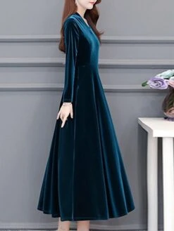 Women‘s Party Dress Wedding Guest Dress Velvet Dress Work Dress Midi Dress Black Wine Royal Blue Long Sleeve Pure Color Ruched Winter Fall Spring V Neck Fashion Spring Dress 2023 M L XL 2XL 3XL 4XL -Tesla Style wwaouh1671789632856