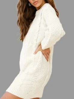 Women's Sweater Dress Jumper Dress Casual Dress Mini Dress Warm Pure Color Outdoor Casual Daily Going Out Crew Neck Long Sleeve 2023 Loose Fit White S M L -Tesla Style wwixmo1695643791549
