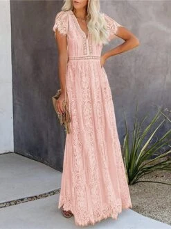 Women's Party Dress Lace Dress Swing Dress Long Dress Maxi Dress Pink White Short Sleeve Pure Color Lace Spring Summer V Neck Modern 2023 S M L XL XXL 27 Women's Party Dress Lace Dress Swing Dress Long Dress Maxi Dress Pink White Short Sleeve Pure Color Lace Spring Summer V Neck Modern 2023 S M L XL XXL -Tesla Style wwvqdt1652151586973