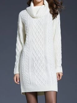 Women's Sweater Dress Jumper Dress Winter Dress Mini Dress Warm Plain Outdoor Daily Holiday Vacation Turtleneck Long Sleeve 2023 Loose Fit White Wine Blue M L XL XXL 3XL -Tesla Style wxakvf1697711245860
