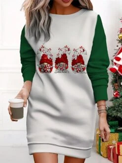 Women's Christmas Casual Dress Sweatshirt Dress Mini Dress Warm Fashion OutdoorVacation Crew Neck Print Geometric Santa Claus Loose Fit Wine Red Burgundy S M L XL XXL -Tesla Style wxfoqx1695365429242