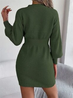 Women's Sweater Dress Winter Dress Jumper Dress Mini Dress Active Pure Color Outdoor Casual Holiday Vacation V Neck Long Sleeve Button 2023 Regular Fit White Pink Green S M L -Tesla Style wxipdp1696926541195