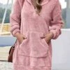 Women's Casual Dress Hoodie Dress Mini Dress Daily Basic Outdoor Vacation Going Out V Neck Zipper Pocket Solid Color Loose Fit Black Pink Blue S M L XL XXL -Tesla Style wxskek1692170980034