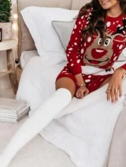 Women‘s Christmas Sweater Dress Winter Dress Sheath Dress Red Long Sleeve Animal Snowman Print Winter Fall Crew Neck Stylish Modern Winter Dress Fall Dress 2022 S M L XL -Tesla Style wxymyv1662543921816