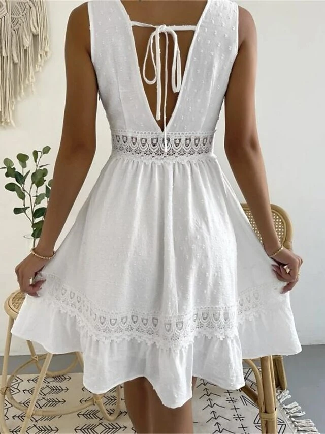 Women's Party Dress Lace Dress Cocktail Dress Midi Dress Black White Sleeveless Pure Color Lace Summer Spring V Neck Fashion Wedding Guest Vacation Summer Dress 2023 S M L XL 2XL 9 Women's Party Dress Lace Dress Cocktail Dress Midi Dress Black White Sleeveless Pure Color Lace Summer Spring V Neck Fashion Wedding Guest Vacation Summer Dress 2023 S M L XL 2XL - Image 7