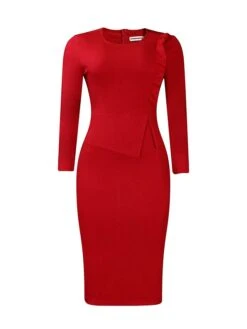 Women's Work Dress Sheath Dress Black Dress Fashion Midi Dress Ruched Split Crew Neck Long Sleeve Plain Regular Fit Black White Red Fall Winter S M L XL XXL 37 Women's Work Dress Sheath Dress Black Dress Fashion Midi Dress Ruched Split Crew Neck Long Sleeve Plain Regular Fit Black White Red Fall Winter S M L XL XXL -Tesla Style wybmyy1693206409532