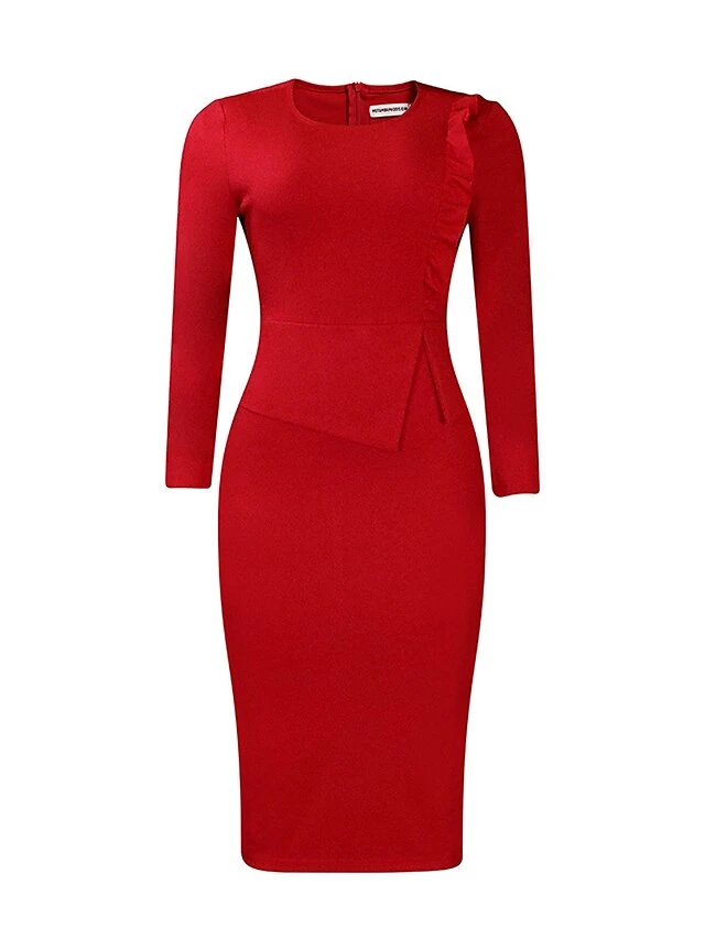 Women's Work Dress Sheath Dress Black Dress Fashion Midi Dress Ruched Split Crew Neck Long Sleeve Plain Regular Fit Black White Red Fall Winter S M L XL XXL 18 Women's Work Dress Sheath Dress Black Dress Fashion Midi Dress Ruched Split Crew Neck Long Sleeve Plain Regular Fit Black White Red Fall Winter S M L XL XXL - Image 16