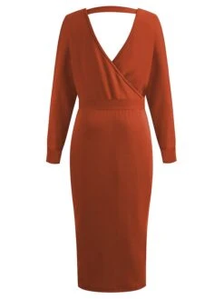 Women's Sweater Dress Winter Dress Jumper Dress Midi Dress Lace Up Split Daily Date Going Out Active Fashion V Neck Long Sleeve 2023 Regular Fit Black Yellow Fuchsia Color S M L XL XXL Size -Tesla Style wyfvbc1692857080298