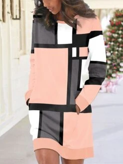 Women's Casual Dress Plaid Dress Sweatshirt Dress Geometric Plaid Pocket Print Crew Neck Mini Dress Fashion Streetwear Outdoor Daily Long Sleeve Loose Fit Yellow Pink Blue Fall Winter S M L XL XXL -Tesla Style wymgfo1695295201974