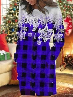 Women's Christmas Casual Dress Sweatshirt Dress Mini Dress Warm Fashion OutdoorHoliday Crew Neck Pocket Print Geometric Loose Fit Wine Blue Green S M L XL XXL -Tesla Style wyokpa1695644512784