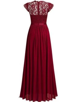 Women's Prom Dress Party Dress Lace Dress Long Dress Maxi Dress Black Wine Navy Blue Short Sleeve Pure Color Lace Summer Spring Fall Crew Neck Party Wedding Guest Vacation Fall Dress 2023 S M L XL 2XL -Tesla Style wyywsr1685101812866