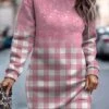 Women's Casual Dress Sweatshirt Dress Mini Dress Warm Fashion Outdoor Holiday Vacation Crew Neck Print Leopard Geometric Print Loose Fit Pink Orange Brown S M L XL XXL -Tesla Style wziuhh1692935524821