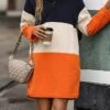 Women's Casual Dress Hoodie Dress Winter Dress Color Block Stripe Patchwork Hooded Mini Dress Active Fashion Daily Date Long Sleeve Regular Fit Orange Fall Autumn S M L XL XXL -Tesla Style wzlrxb1694590438548