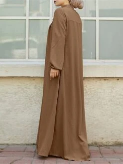 Women's Work Dress Swing Dress Black Dress Classic Long Dress Maxi Dress Zipper Pocket Stand Collar Long Sleeve Plain Loose Fit Black Brown Green Fall Winter S M L XL XXL -Tesla Style wzmjax1693300626094