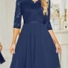 Women's Party Dress Lace Dress Cocktail Dress Long Dress Maxi Dress Black Wine Dark Blue 3/4 Length Sleeve Pure Color Ruched Summer Spring Fall V Neck Fashion Vacation Spring Dress 2023 S M L XL 2XL -Tesla Style wzvnrc1682059487238