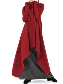 Women's Sweatshirt Dress Winter Dress Sweat Dress Long Dress Maxi Dress Black Wine Army Green Long Sleeve Color Block Patchwork Fall Winter Autumn Turtleneck Stylish Fall Dress Loose Fit 2023 S M L -Tesla Style wzzlcw1663049693559