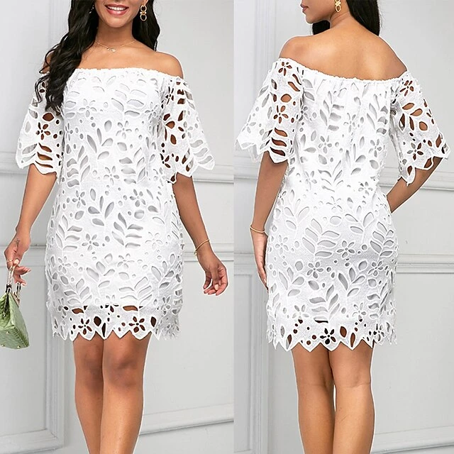 Women‘s Party Dress Wedding Guest Dress Shift Dress White Dress Mini Dress White Half Sleeve Pure Color Lace Fall Spring Autumn Off Shoulder Elegant 2023 S M L XL XXL 3 Women‘s Party Dress Wedding Guest Dress Shift Dress White Dress Mini Dress White Half Sleeve Pure Color Lace Fall Spring Autumn Off Shoulder Elegant 2023 S M L XL XXL