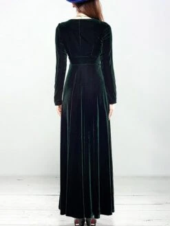 Women‘s Party Dress Wedding Guest Dress Velvet Dress Long Dress Maxi Dress Black Wine Royal Blue Long Sleeve Pure Color Ruched Fall Spring V Neck Fashion Party Winter Dress Evening Party 2023 S M L XL -Tesla Style xaqdkl1664516294970