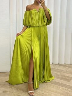 Women's Prom Dress Party Dress Satin Dress Long Dress Maxi Dress Black Yellow Wine Half Sleeve Pure Color Pleated Spring Fall Winter Off Shoulder Fashion Wedding Guest Birthday Evening Party 2023 S M -Tesla Style xbjckz1696926216221