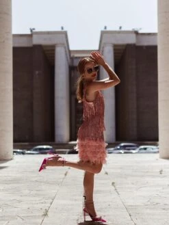 Women‘s Party Dress Fringe Dress Sequin Dress Mini Dress White Pink Blue Sleeveless Pure Color Sequins Winter Fall Summer Spaghetti Strap Party Party Weekend 2023 S M L XL XXL -Tesla Style xbnbyr1690185791199