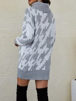 Women's Sweater Dress Winter Dress Jumper Dress Mini Dress Patchwork Ribbed Daily Date Vacation Active Fashion Turtleneck Long Sleeve 2023 Loose Fit Black Blue Khaki Color S M L XL Size -Tesla Style xbojly1694087784224