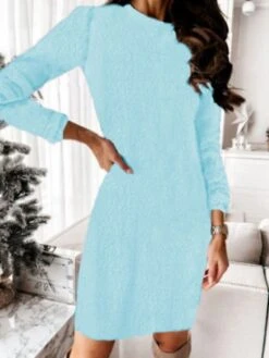 Women's Sweater Dress Winter Dress Jumper Dress Mini Dress Ruched School Home Daily Active Fashion Crew Neck Long Sleeve 2023 Regular Fit Light Pink Black Red Color S M L XL XXL Size -Tesla Style xbszpm1694168812275