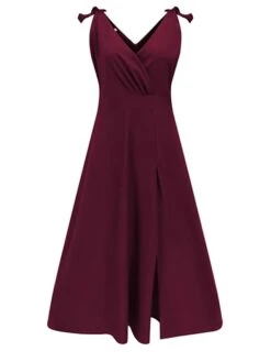 Women‘s Prom Party Dress Swing Dress Long Dress Maxi Dress Green Wine Khaki Sleeveless Pure Color Ruched Spring Summer V Neck Party Wedding Guest Loose Fit 2023 S M L XL -Tesla Style xcwkix1650943479903