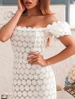 Women's Party Dress Lace Dress Sheath Dress Midi Dress White Sleeveless Snowflake Lace Summer Spring Off Shoulder Stylish Wedding Guest Slim 2023 S M L XL -Tesla Style xddojw1645086349425