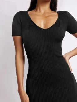 Women's Sweater Dress Winter Dress Jumper Dress Midi Dress Split Outdoor Street Daily Fashion Streetwear U Neck Short Sleeve 2023 Slim Black White Wine Color S M L XL Size -Tesla Style xdkyui1695035659124